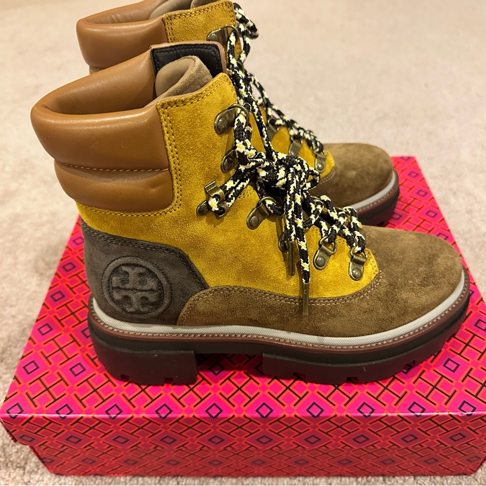 Yellow and Brown Suede Boots